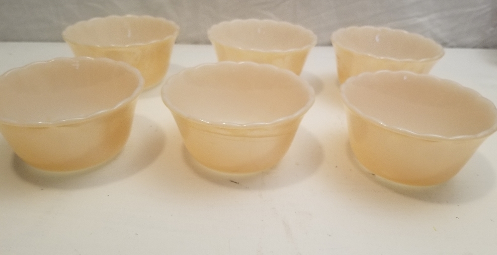 Vtg. Fire King Peach Luster 6oz. Dessert Ramekins